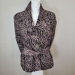 Robert Louis Flocked Zebra Print Taupe Button Front Jacket NWT Womens Size 10